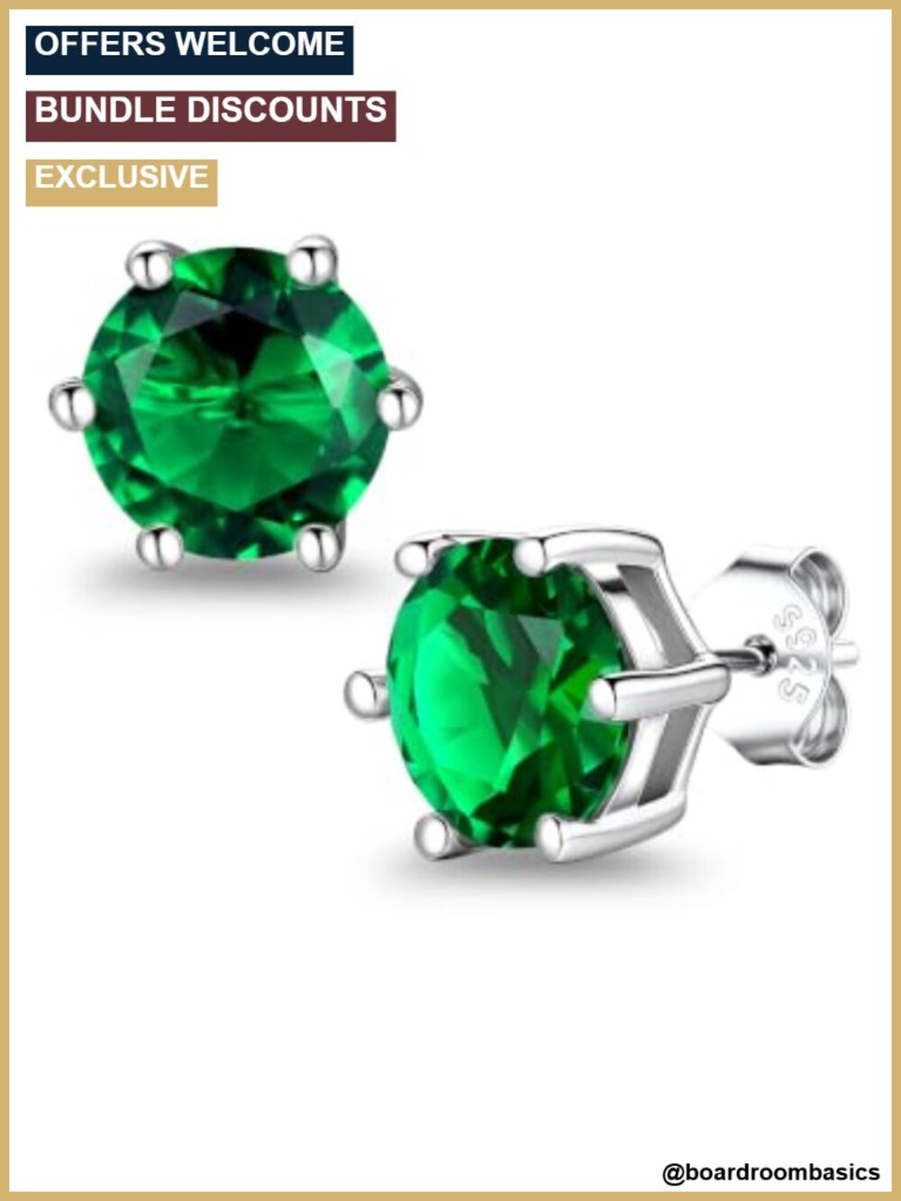 8mm Birthstone Stud Earrings Created Emerald S925 Sterling Silver